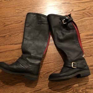 Black Steve Madden Boots with red zipper